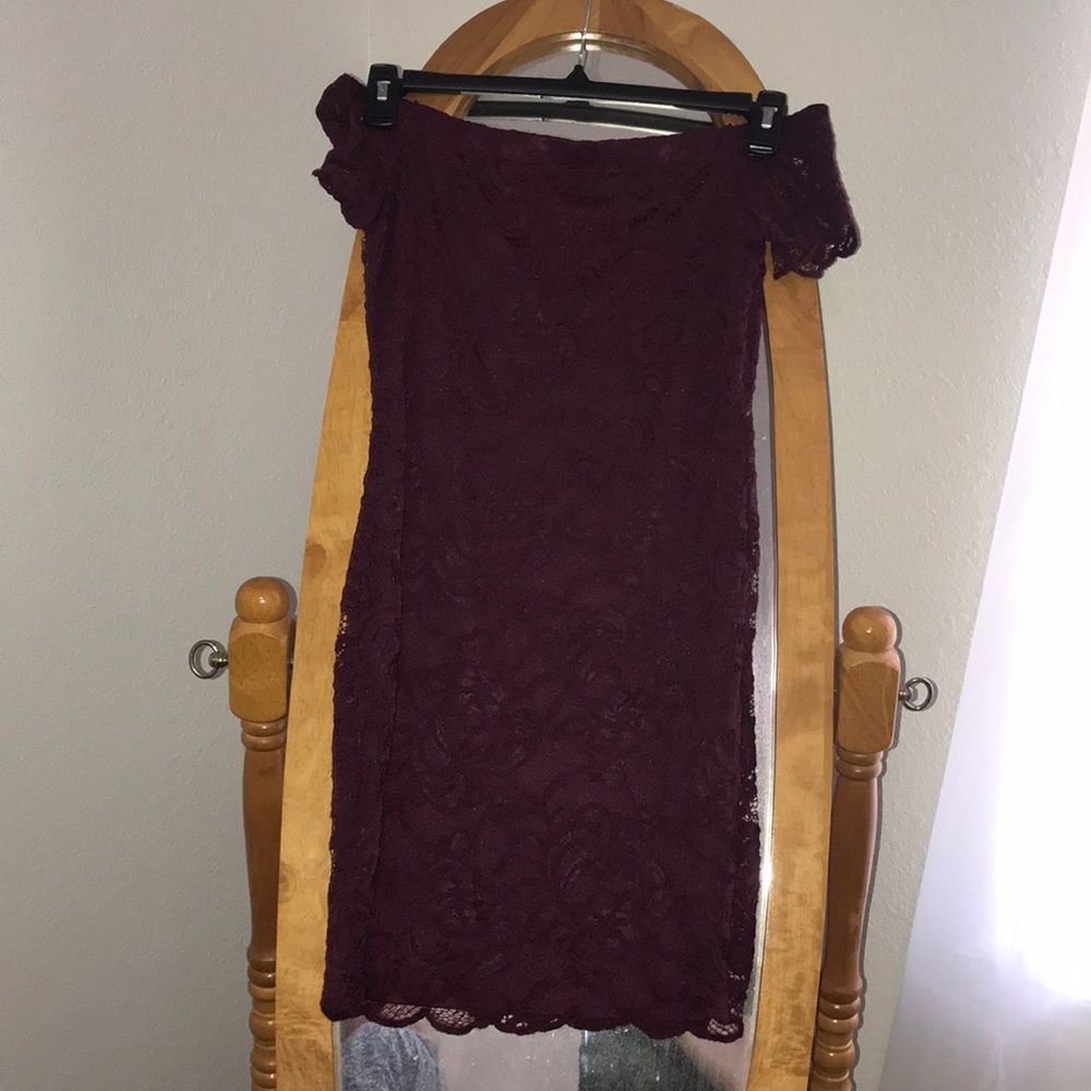 maroon off the shoulder dress